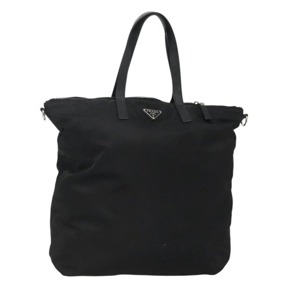 PRADA Tote Bag Nylon Black Silver Auth EC666 - Picture 1 of 16